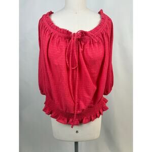 Michael Kors 2X Red Smocked Off Shoulder Peasant Blouse NWT Ruffle Hem Plus Size
